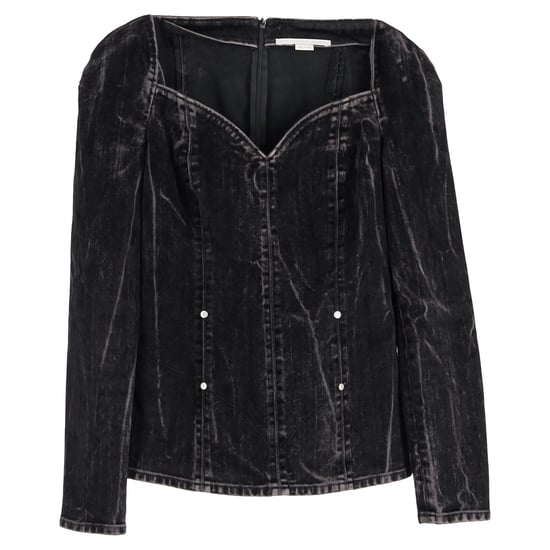 Stella McCartney blouse van fluweel met flockprint in zwarte denim - Image 1