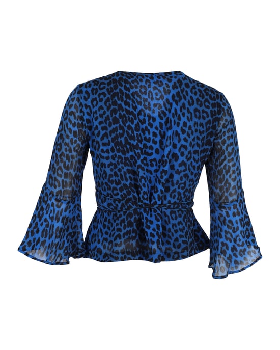 Ganni wikkelblouse in blauwe viscose met dierenprint - Image 3