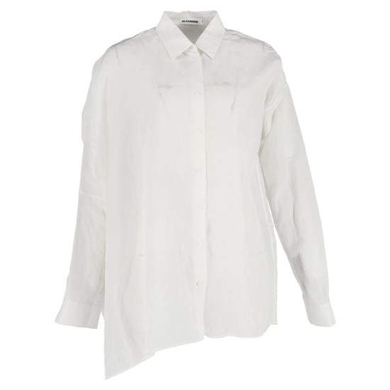 Asymmetrisch overhemd met knoopsluiting van Jil Sander in wit linnen. - Image 1