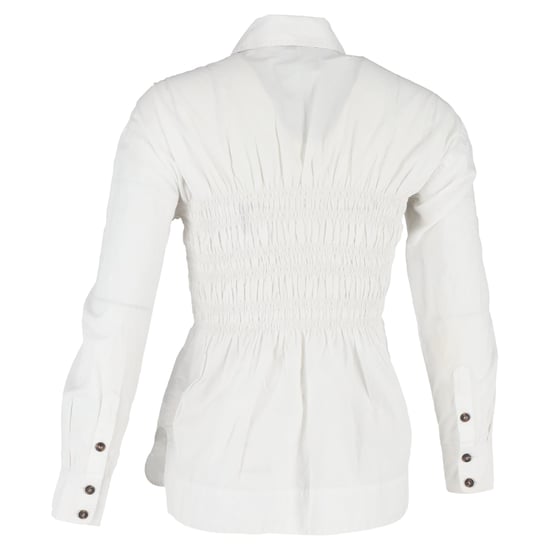 Ganni Gerimpeld Langsleeve Shirt in Witte Katoen - Image 3