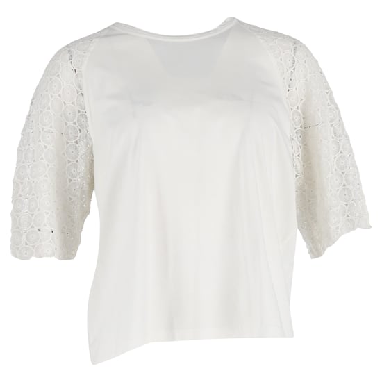 Chloé Korte Mouw T-Shirt met Kant in Witte Katoen - Image 1