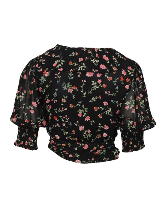 Ganni bloemenchiffon wikkelblouse in zwarte viscose - Image 3