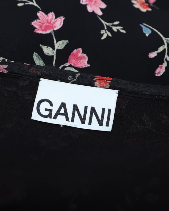 Ganni bloemenchiffon wikkelblouse in zwarte viscose - Image 4