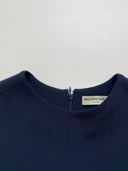 Balenciaga blouse met knoop aan de achterkant in marineblauw polyester - Image 4