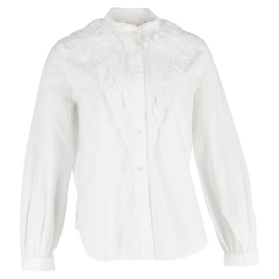 See by Chloé Broderie Anglaise Flounces Shirt in White Cotton - Image 1
