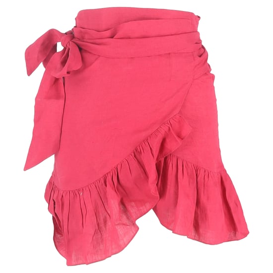 Isabel Marant mini-wikkelrok met ruches in roze linnen - Image 1