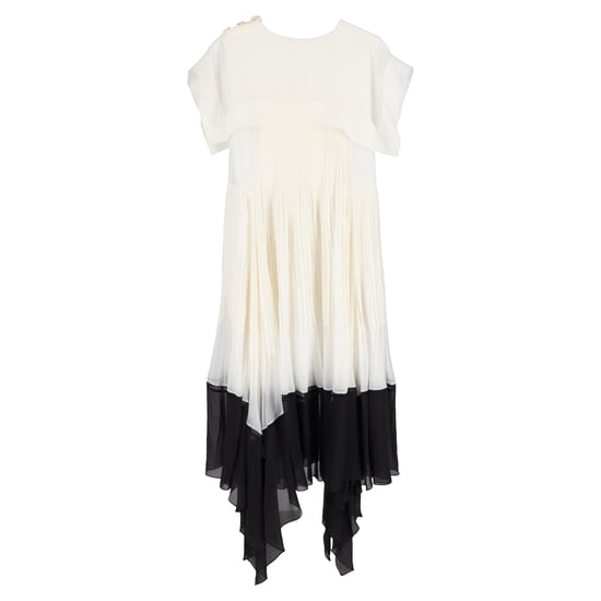 Chloé midi-jurk met vierkante kraag en plooien in wit en zwart viscose - Image 2
