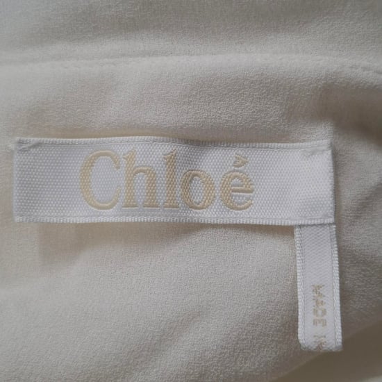 Chloé midi-jurk met vierkante kraag en plooien in wit en zwart viscose - Image 3