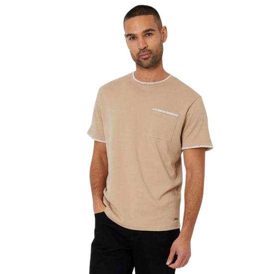 Threadbare Gebreid T-shirt voor heren van Perth (Steen/Ecru) - Image 1