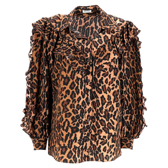 Miu Miu blouse met luipaardprint en ruches in bruine zijde - Image 1