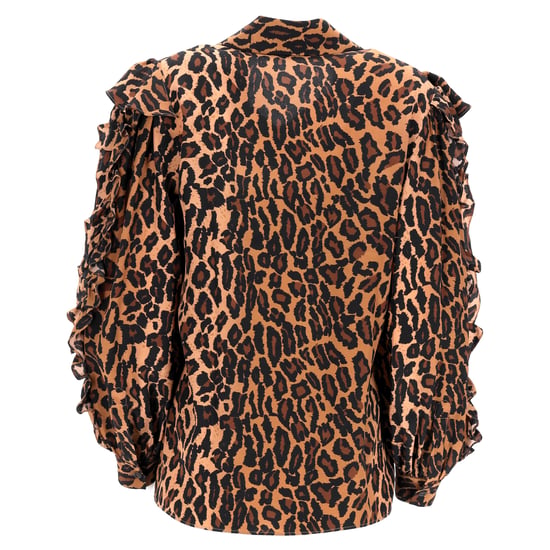 Miu Miu blouse met luipaardprint en ruches in bruine zijde - Image 3