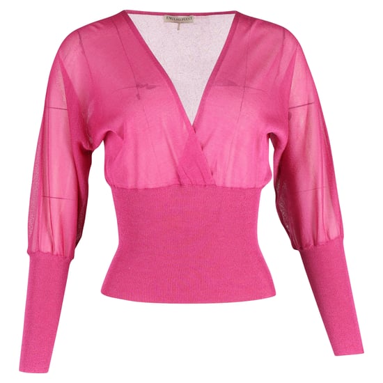 Emilio Pucci gebreide blouse met lange mouwen en V-hals in roze zijde - Image 1