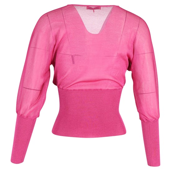 Emilio Pucci gebreide blouse met lange mouwen en V-hals in roze zijde - Image 3