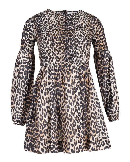 Ganni mini-jurk met plooien in dierenprint van katoen - Image 1