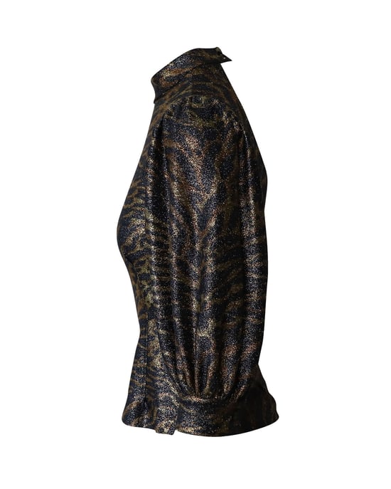 Ganni top met tijgerprint, pofmouwen en lurex gebreide stof in meerdere kleuren, polyester - Image 2