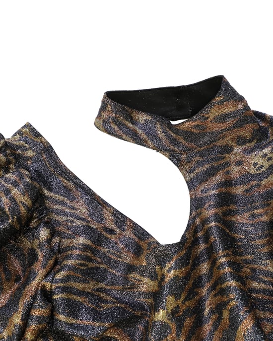 Ganni top met tijgerprint, pofmouwen en lurex gebreide stof in meerdere kleuren, polyester - Image 4