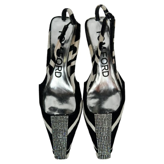 Tom Ford Zebra-Print Slingback Hakken in Zwart en Witte Suède - Image 4