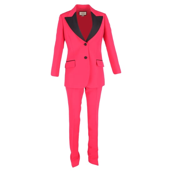 Gucci blazer en broek met contrasterende revers in roze wol. - Image 1