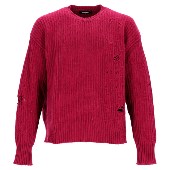 Dsquared2 trui met ronde hals en verwassen look in rode wol - Image 1