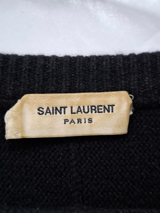 Saint Laurent trui met ronde hals en geborduurde speelkaarten in zwart kasjmier. - Image 4
