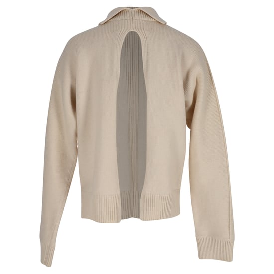 Gebreide trui met col en open rug van Jil Sander in crèmekleurige wol. - Image 3