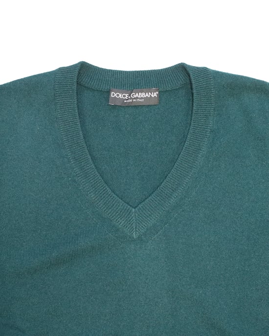 Dolce & Gabbana V-hals trui in groene kasjmier - Image 3