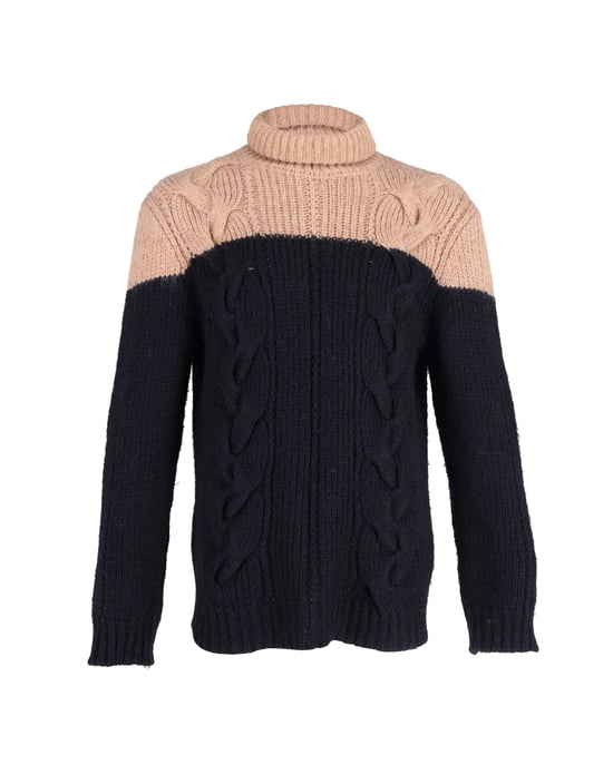 Dries Van Noten tweekleurige coltrui in marineblauw acryl - Image 1
