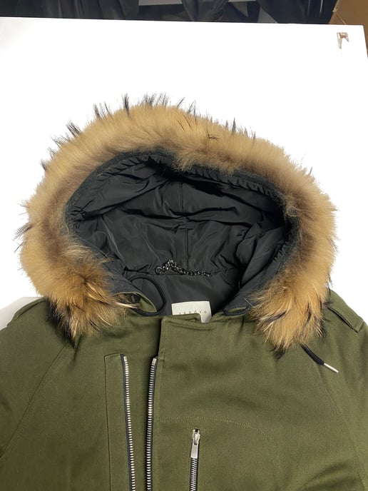 Sandro Paris parka met capuchon en bontkraag in groene katoenen uitvoering - Image 3