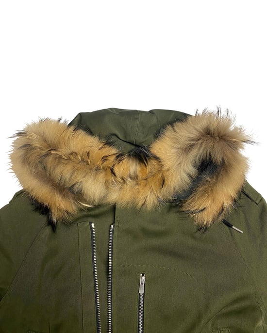 Sandro Paris parka met capuchon en bontkraag in groene katoenen uitvoering - Image 4