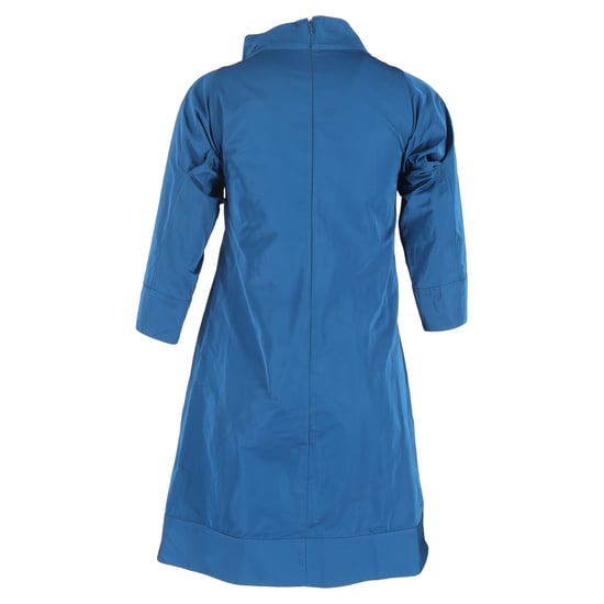 Jil Sander jurk met hoge kraag, 3/4 mouwen en tot de knie, in marineblauw katoen. - Image 3