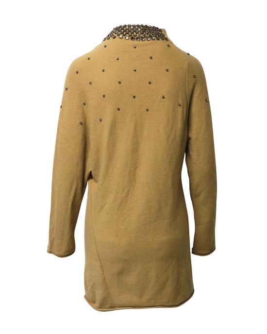Valentino Garavani gebreide jurk met kristallen versieringen in bruine camelkleurige wol. - Image 3