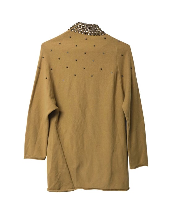Valentino Garavani gebreide jurk met kristallen versieringen in bruine camelkleurige wol. - Image 5