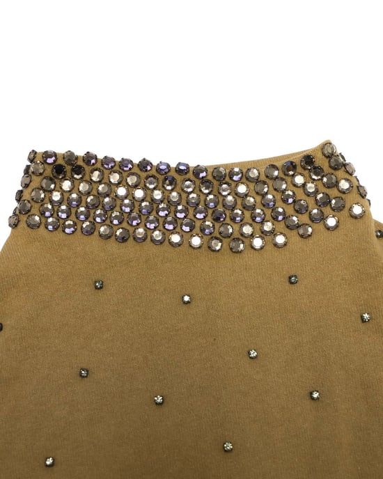 Valentino Garavani gebreide jurk met kristallen versieringen in bruine camelkleurige wol. - Image 6
