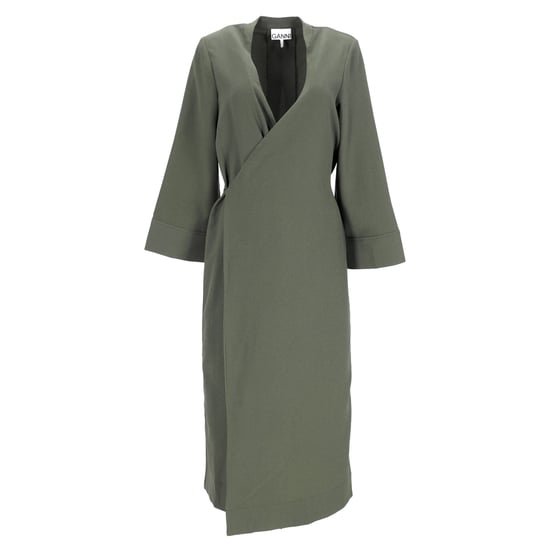 Ganni crêpe midi-wikkeljurk in legergroen polyester - Image 1
