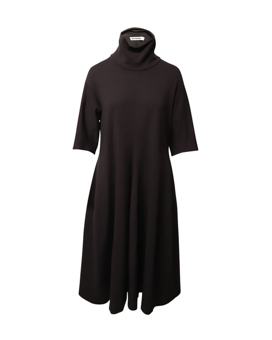 Jil Sander A-lijn jurk met col in bruine modal - Image 1