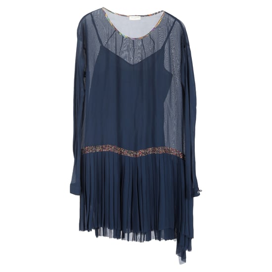 Dries Van Noten doorschijnende jurk met asymmetrische plooien aan de zoom in marineblauwe rayon - Image 1