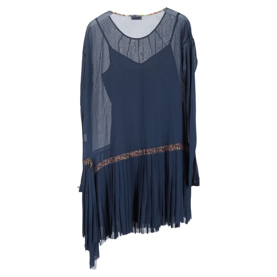 Dries Van Noten doorschijnende jurk met asymmetrische plooien aan de zoom in marineblauwe rayon - Image 2