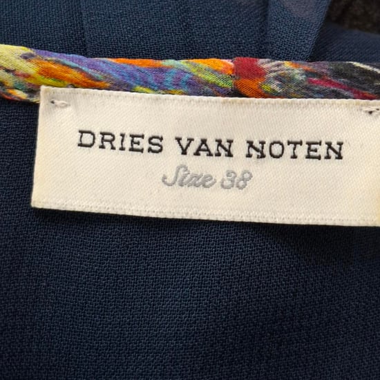 Dries Van Noten doorschijnende jurk met asymmetrische plooien aan de zoom in marineblauwe rayon - Image 3