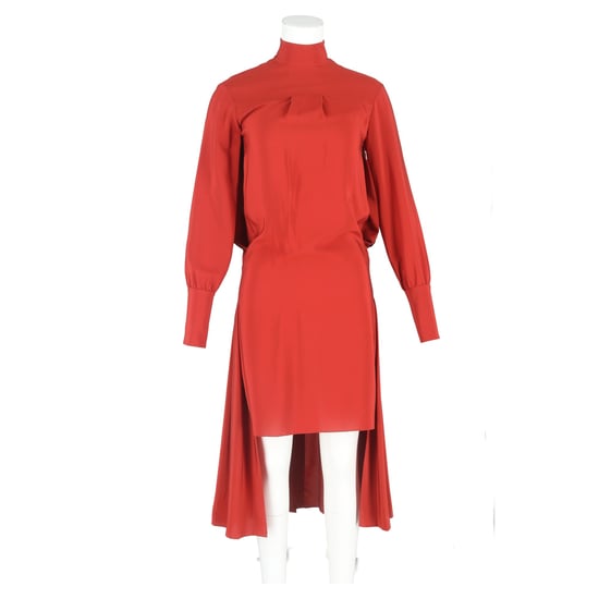 Chloé midi-jurk met colkraag en knoopsluiting aan de achterkant in rode zijde - Image 4