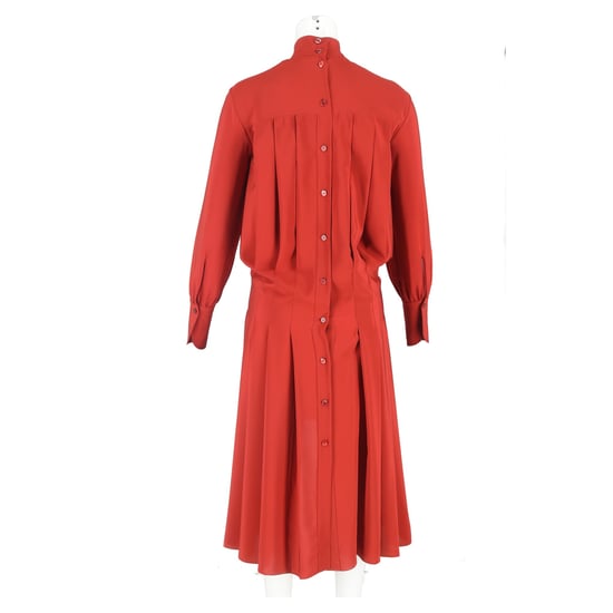 Chloé midi-jurk met colkraag en knoopsluiting aan de achterkant in rode zijde - Image 6