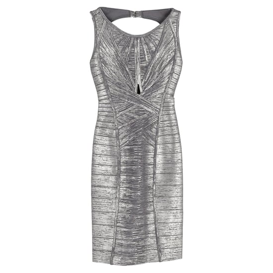 Herve Leger bandagejurk met folie-uitsnijdingen in zilverkleurige rayon - Image 1