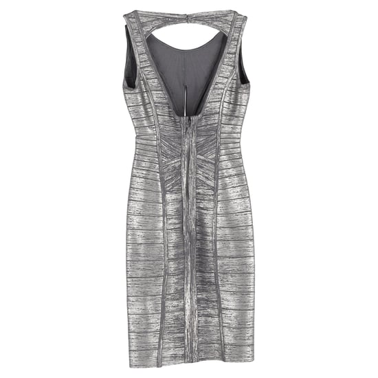 Herve Leger bandagejurk met folie-uitsnijdingen in zilverkleurige rayon - Image 2