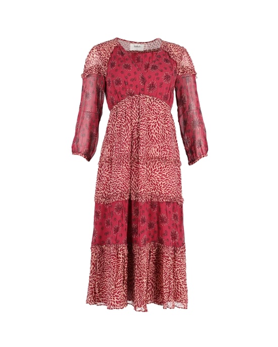 Ba&sh Gypsie midi-jurk met gemengde print in bordeauxrode viscose - Image 1