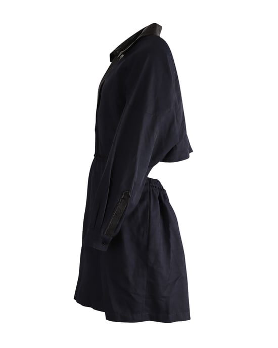 Stella McCartney jurk met kraag van imitatieleer in marineblauwe polyamide - Image 2