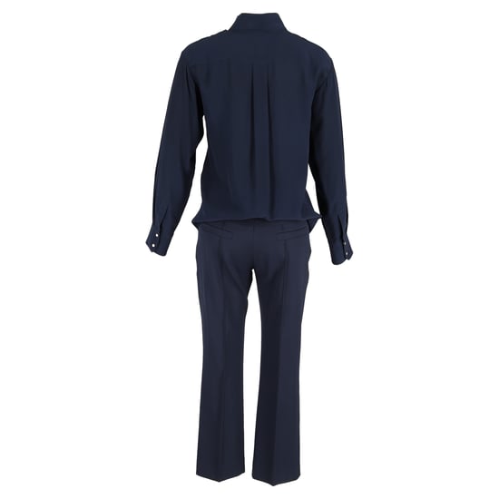 Chloé blouse en broek met strik bij de hals in marineblauwe viscose. - Image 3