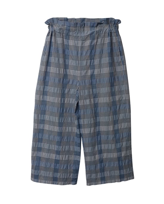 Ganni seersucker cropped broek met wijde pijpen en ruitpatroon in blauw biologisch katoen - Image 4