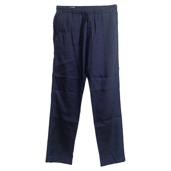 Dries Van Noten rechte broek met trekkoord in marineblauw linnen - Image 1