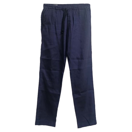 Dries Van Noten rechte broek met trekkoord in marineblauw linnen - Image 2