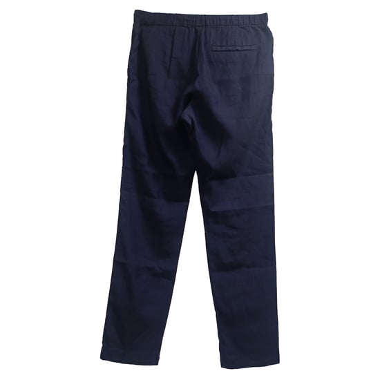 Dries Van Noten rechte broek met trekkoord in marineblauw linnen - Image 4