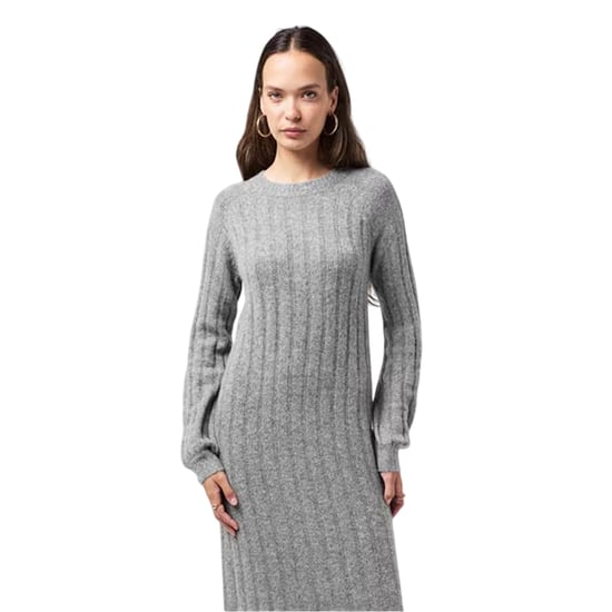 Pieces Gebreide midi-jurk met ronde hals en lange mouwen voor dames (Medium grijs gemêleerd) - Image 1